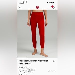 Lululemon Align leggings 25” dark red size 6 NWOT